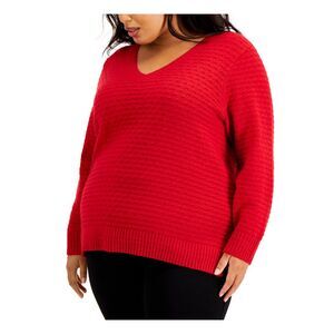 CALVIN KLEIN Womens Red Textured Slitted Ribbed Trim Sweatshirt Plus 0X